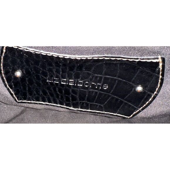 Liz Claiborne Handbag Large Black Patent Leather‎ Faux Croc Skin Tote - Picture 5 of 6